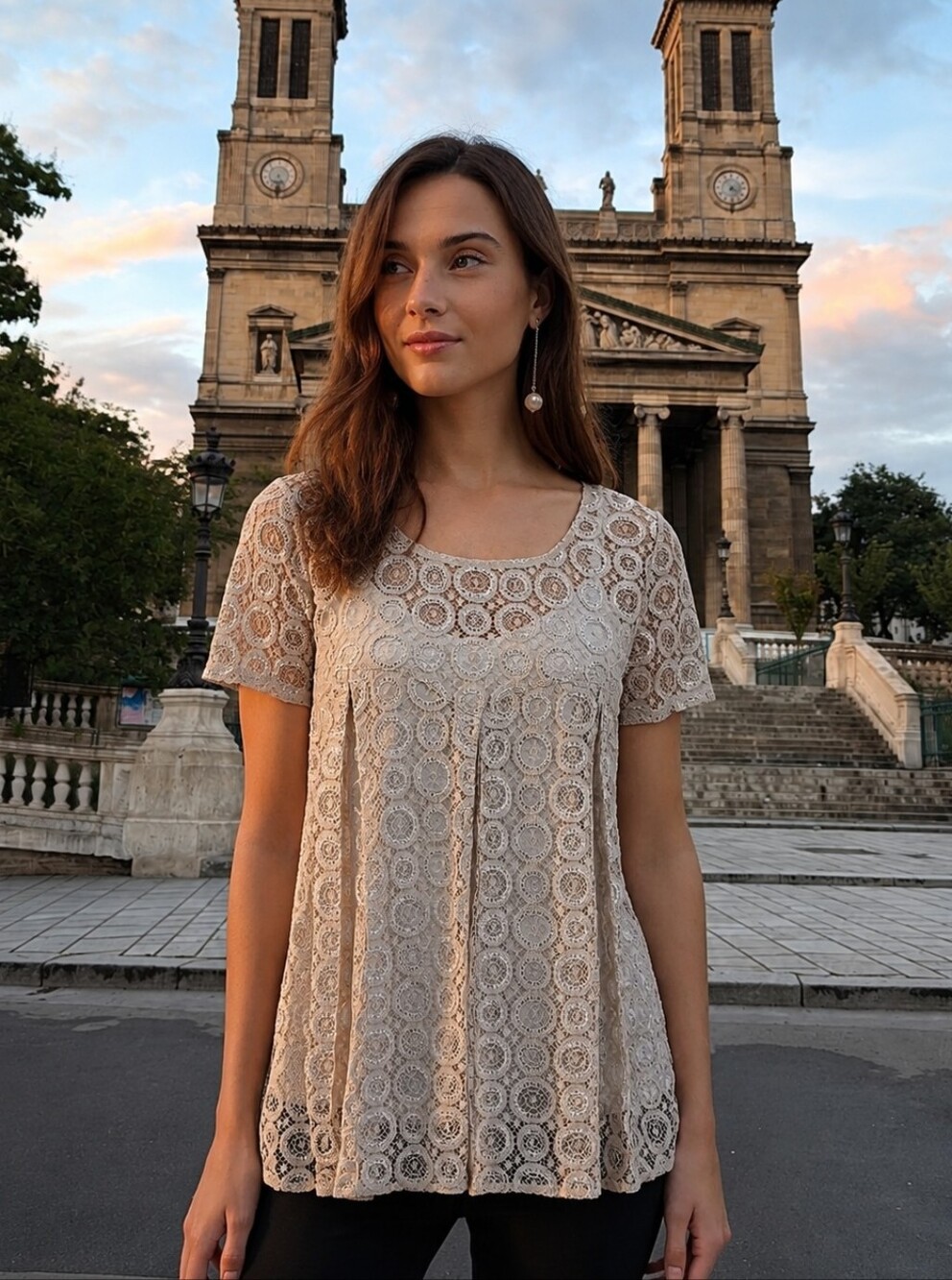 Akemi + Kin Gold Lace Short Sleeve Women's Top Size Medium